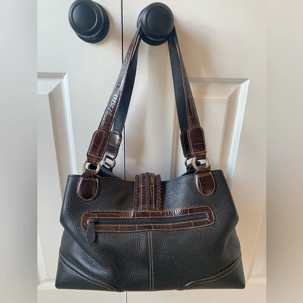 Brighton Croc and Pebbled Leather Satchel Style Handbag